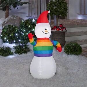 BRAND NEW in box airblown inflatable snowman in rainbow sweater (3.5ft lights up